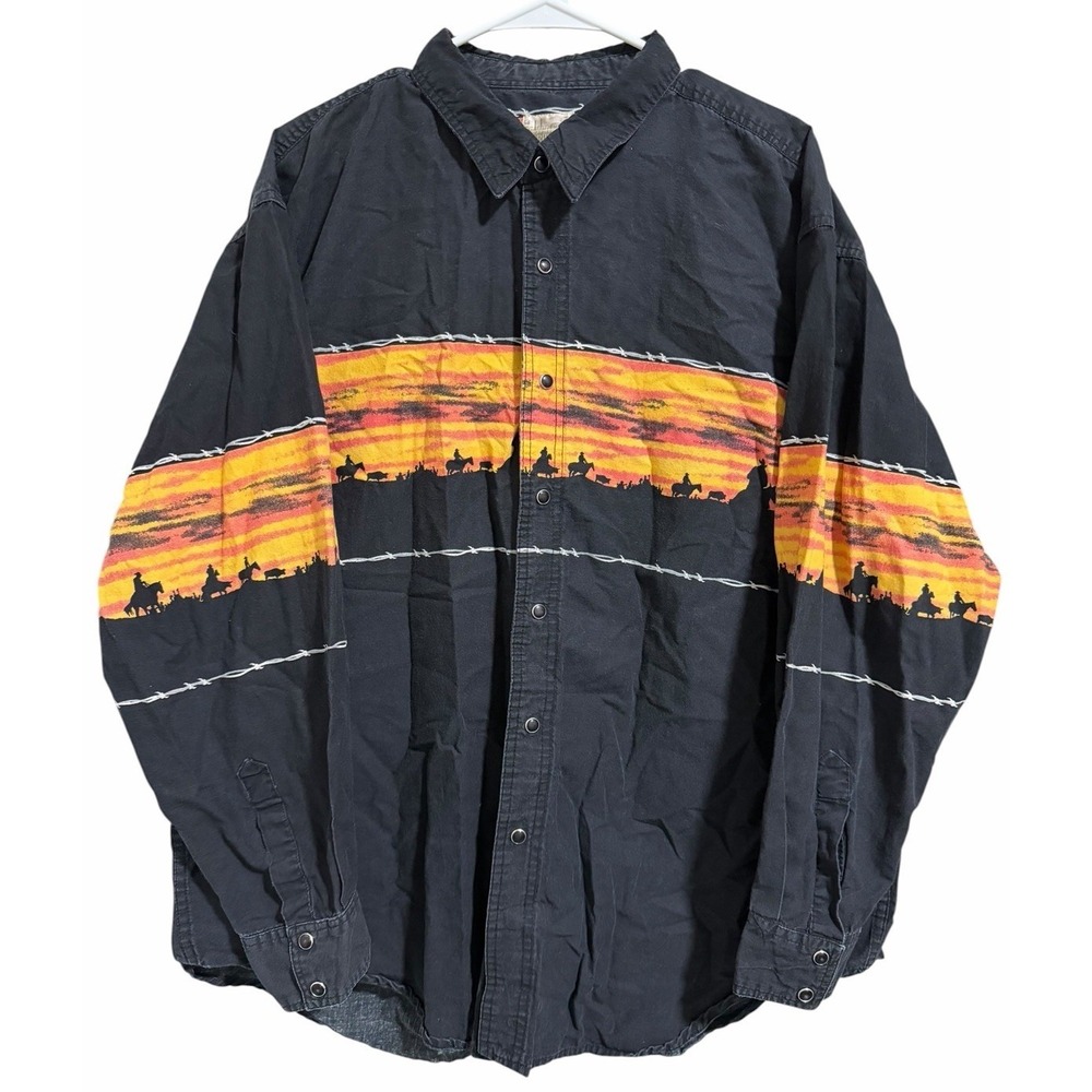 Express Rider 100% Cotton Western Snap Sunset Orange Rodeo Cowboy Shirt Size 2XL